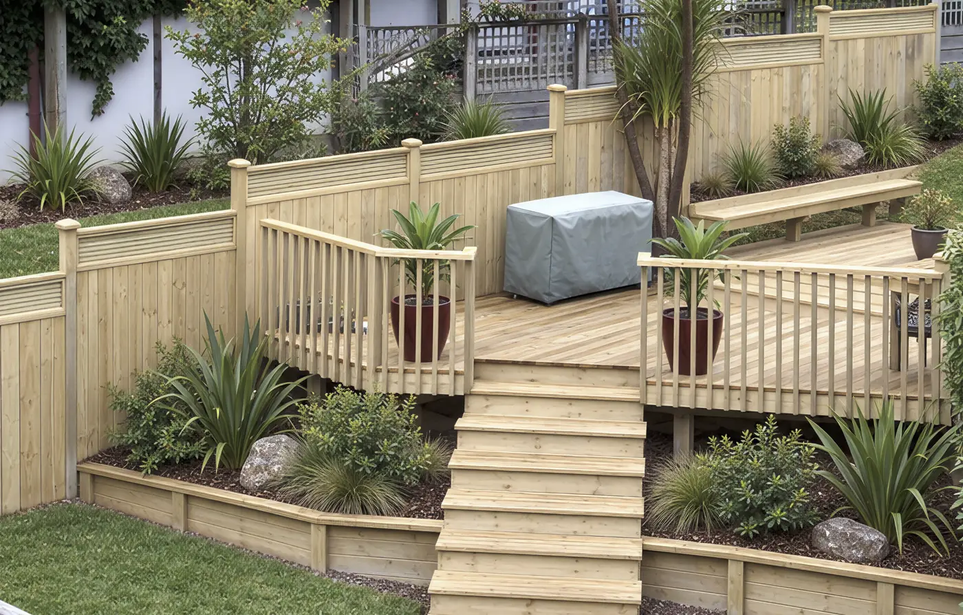 Timber fence, deck and retaining walls by Custom Decks and Fences